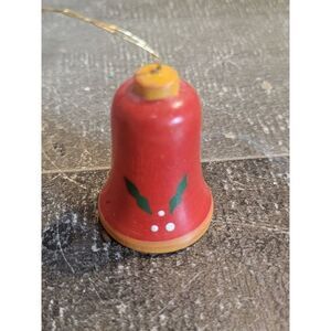 Vintage wooden Red Bell mistletoe ornament Xmas decor